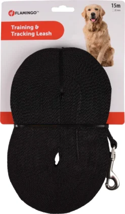 Flamingo Laisse D'Entrainement Et à Pister Ziggi Noir 1500cm 20mm