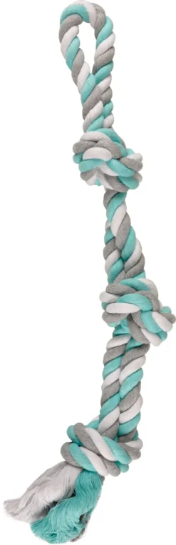 Flamingo Jouet Chien Jim Corde De Tirage 3 Noeuds En Coton Menthe/blanc/gris 60cm